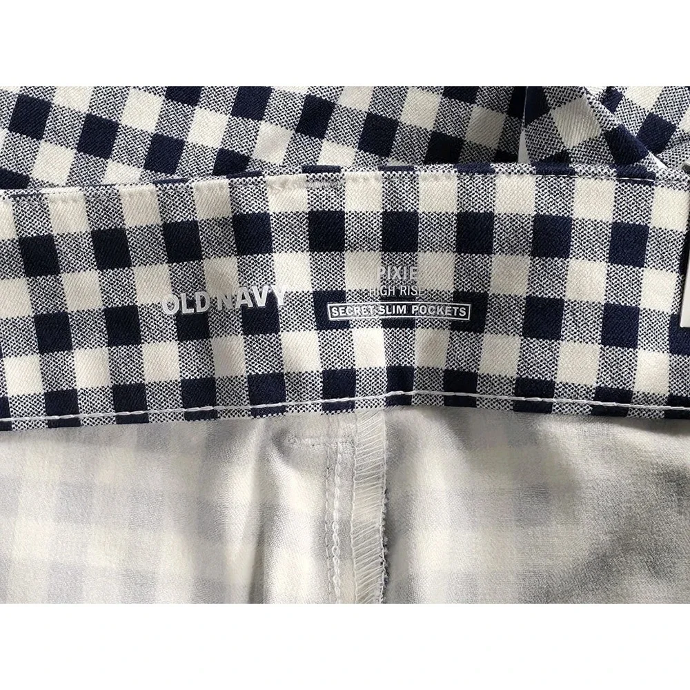 Old Navy Blue White Skinny High Waist Pixie Plaid Gingham Pants Womens 2